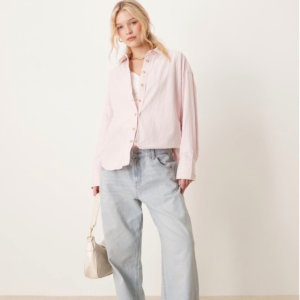 We The Free Striped Button Down Womens L Pink Coastal Bohoā Oversized Shirt